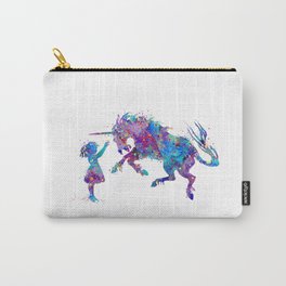 Girl and Unicorn Colorful Blue Purple Watercolor Kids Art Carry-All Pouch