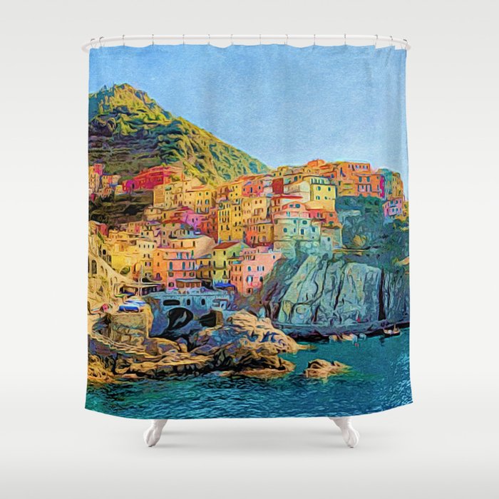 Cinque Terre Italy Painting Shower Curtain By Rustytaylor