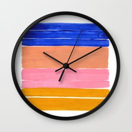 Blue Pink Yellow Tan Colorful Rothko Minimalist Mid Century Modern Color Fields Stripes by Ejaaz Haniff Wall Clock