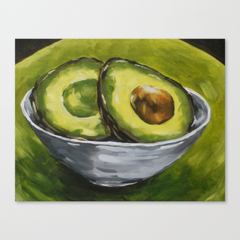Original Painting Healthy Sliced Avocado Canvas Print By Erika