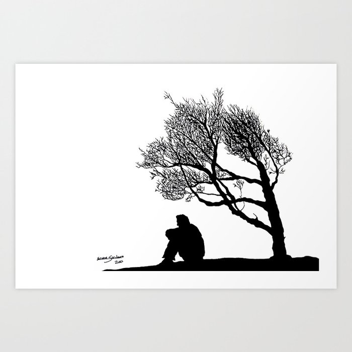 Black And White Ink Drawing Digital Download Silhouette Line Art Svg Lonely Man Art Print By Artistks Society6