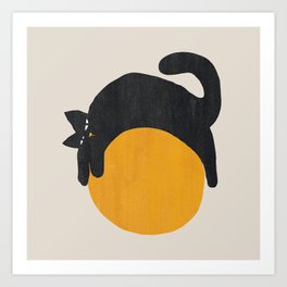 Cat with ball Kunstdrucke | Minimalist, Pet, Digital, Funny, Lazy, Curated, Kitty, Adorable, Kitten, Whimsical 