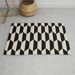 Classic Trapezoid Pattern 732 Black and Linen White Rug
