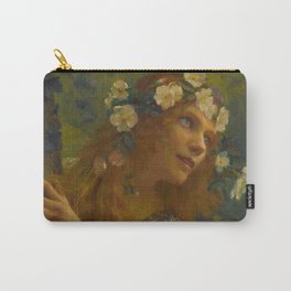 The Light at the End of the Tunnel; Young Woman Dreams in the Woods floral portrait painting by Gaston Bussière  Carry-All Pouch