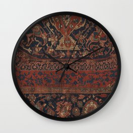 Boho Chic Dark III // 17th Century Colorful Medallion Red Blue Green Brown Ornate Accent Rug Pattern Wall Clock
