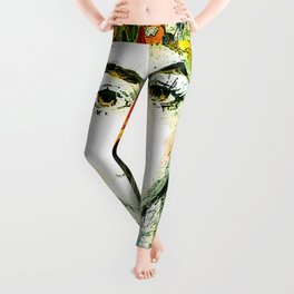 Beautiful Artistic Fantasy Fabulous Fairy Forest Woman, A Gentle Face With A Deep Expressive Look Leggings