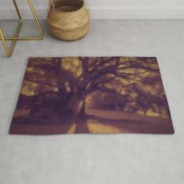 Golden Glow Tree Silhouette at Sunset Rug