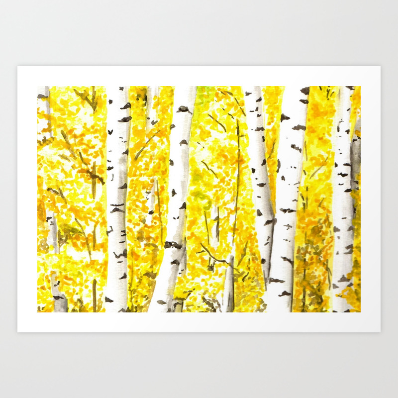 photo Watercolor Aspen Tree Painting yellow aspen trees watercolor art painting yellow birches wall hanging wall art art print by ahockenberry