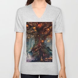 Magnificent Big Marvelous Magic Glowing Fairytale Forest Tree Light Bulbs Dreamland Ultra HD V Neck T Shirt