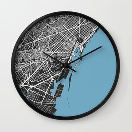 Barcelona Spain Map | Black & Blue | More Colors, Review My Collections Wall Clock