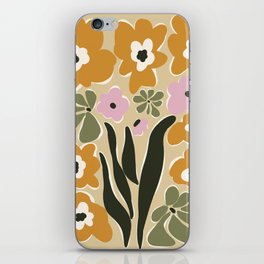 RETRO floral garden  iPhone Skin | Botanical, Summer Spring, Happy Decor, Yellow Green Pink, Classic, Boho, Floral Print, Poppy, Tropical, Jungle 