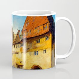 Rothenburg Cityscape Sky View Coffee Mug | Medieval, Rothenburg, House, Landmark, Travel, Tourism, Town, Franconia, Germany, Painting 