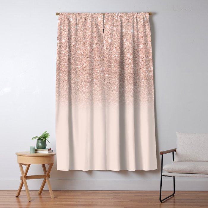 Rose Gold Faux Glitter Pink Ombre Color Block Blackout Curtain By Girlytrend Society6