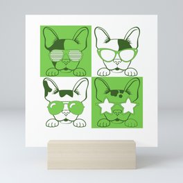 Frenchies with Glasses Green Mini Art Print