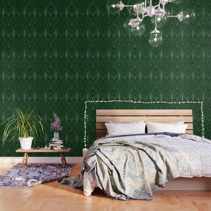 Art Deco In Emerald Green Wallpaper By Wellington Boot Society6 - Art Deco Wallpaper Green And Gold