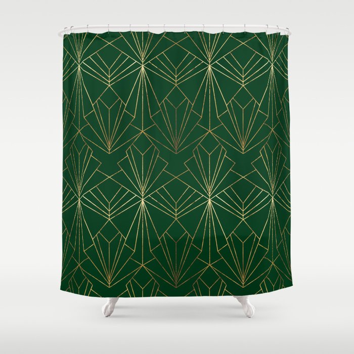 Art Deco In Emerald Green Shower, Shower Curtains Green