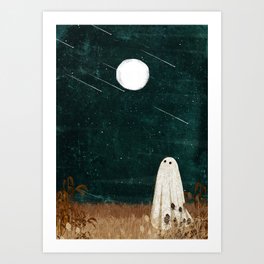 Meteor Shower Art Print | Fullmoon, Haunt, Meteors, Painting, Digital, Night, Ghost, Stars, Vintage, Sky 