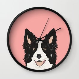 Border Collie pet portrait pink background dog lover art gifts Wall Clock