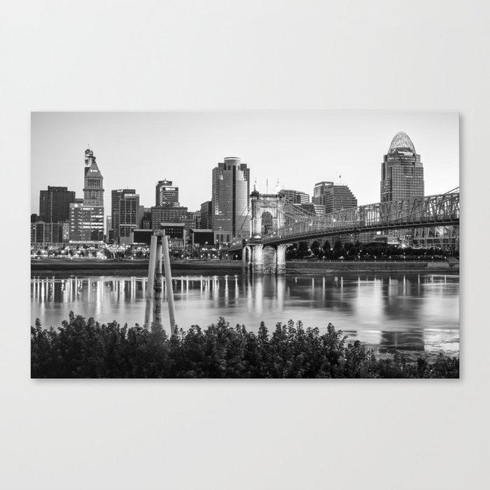 Black And White Cincinnati Skyline View Canvas Print By Gregoryballosfineart Society6