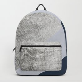 Modern minimalist navy blue grey and silver foil geometric color block Backpack