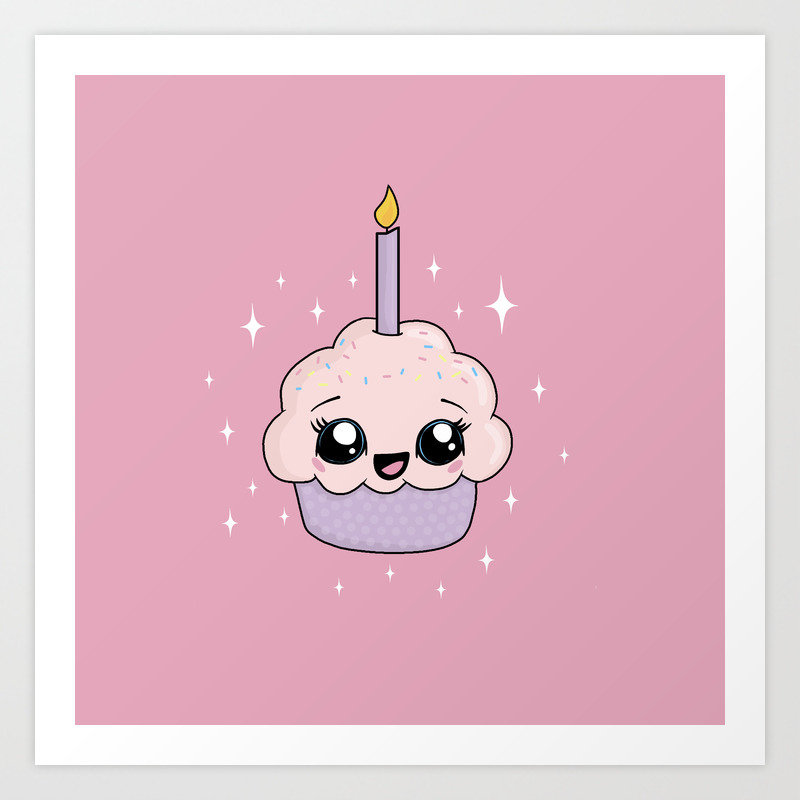 Cute Kawaii Cupcake Happy Birthday Art Print By Valentinadesign Society6 Cute Kawaii Cupcake Happy Birthday Art Print By Valentinadesign Society6