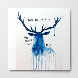 Watercolour Deer Lord Huron lyrics "take me back to the night we met" Metal Print | Lyrics, Abstract, Clayjensen, Deer, Hannahbaker, Lordhuron, Blue, Watercolor, Painting, Ink 