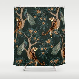 Vintage tiger and peacock Shower Curtain | Holiday, Leaves, Xmas, Abstract, Peacock, Painting, Digital, Wild, Christmas, Flower 