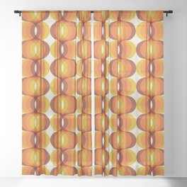 Orange, Brown, and Ivory Retro 1960s Wavy Pattern Sheer Curtain