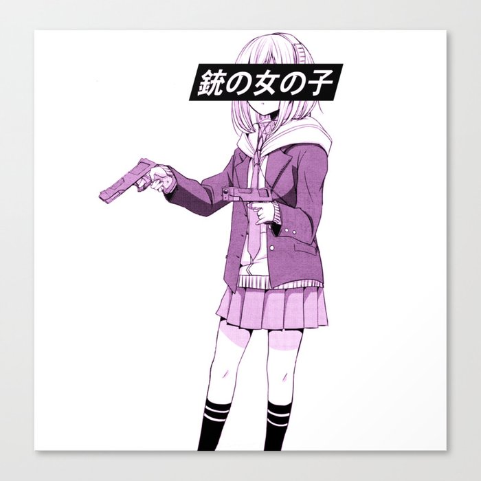 gun girl pink  sad japanese anime aesthetic canvas printposerboy