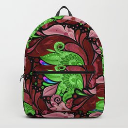 Red Leafy Stained Glass Floral Backpack