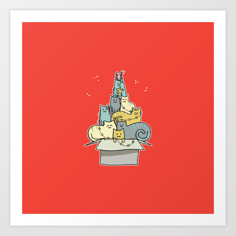 Cute Kawaii Cat Christmas Tree Art Print By Fionareeves Society6