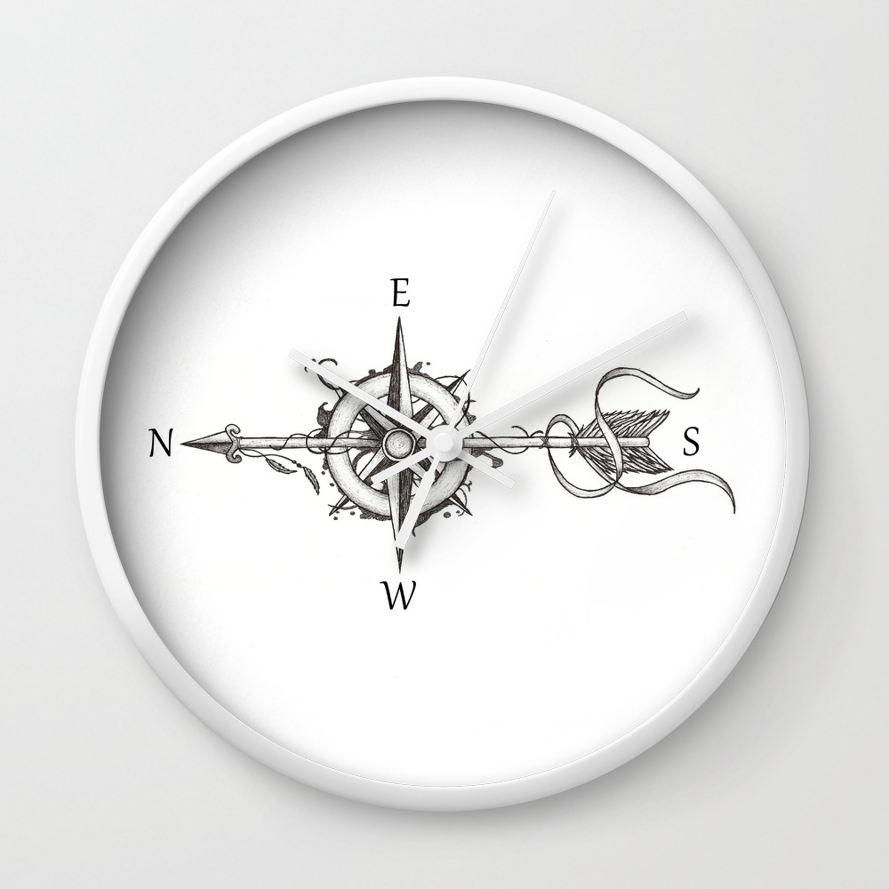 Compass With Arrow Tattoo Stule Wall Clock By Beatrizxe Society6