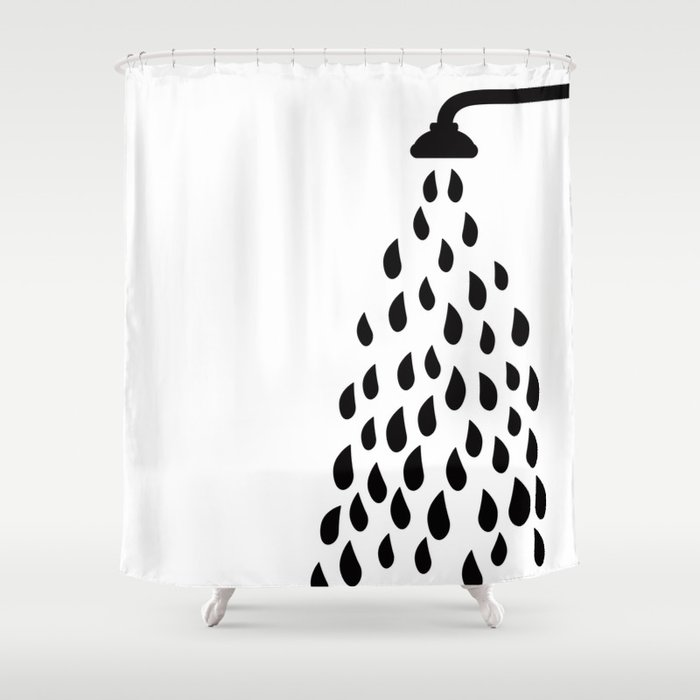 Black And White Shower Head Drops Of, Black Shower Curtain