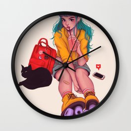 Melon Wall Clock | Rollerblades, Blackcat, Red, Spacebun, Painting, Melon, Bag, Digital, Yellow, Heart 