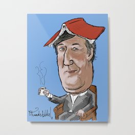 Stephen Fry not reading a book Metal Print | Funny, Movies & TV, People, Illustration 