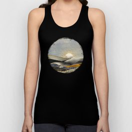 Morning Sun Unisex Tanktop | Black, Curated, Silver, Sunrise, Watercolor, Blue, Graphicdesign, Morning, Sky, Mountains 