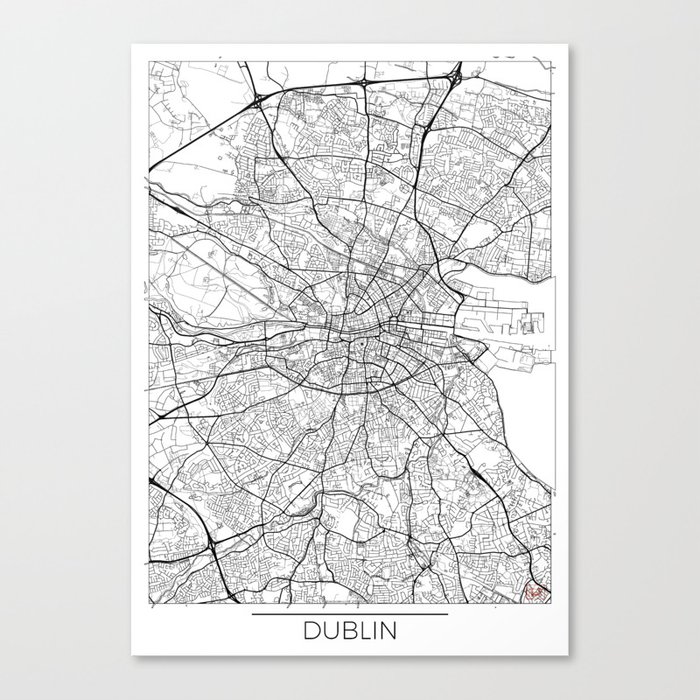 Dublin Map White Leinwanddruck | Graphic-design, Stadt, Karte, Street, Muster, Maps, Illustration, World, Minimalistisch, Minimal