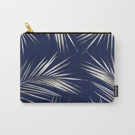 White Gold Palm Leaves on Navy Blue Carry-All Pouch
