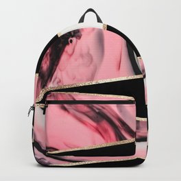 Pink Painted Marble Black Geometric Triangles Backpack