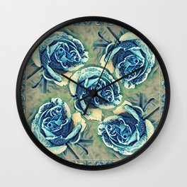 Blue Rose Garden Quilt Square Wall Clock