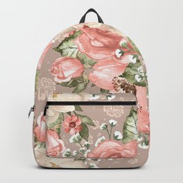 Peach Blush Vintage Watercolor Floral Pattern Backpack