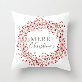 Merry Christmas wreath. Red berry Throw Pillow
