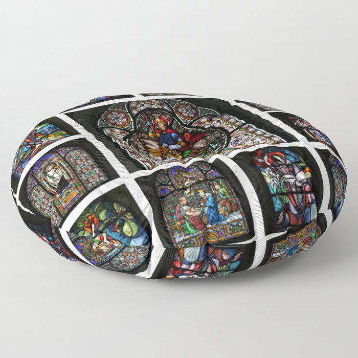 Stained Glass Windows Collage Floor Pillow by Christine aka stine1
