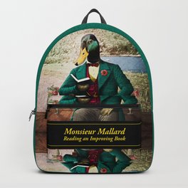 Monsieur Mallard Reading an Improving Book Backpack | Unique, Vintage, Digital, Duck, Interiordesign, Mallard, Reading, Animal, Home Decor, Family Friends Bff 