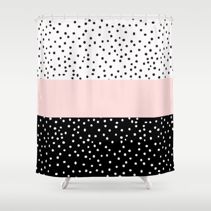 Pink White Black Watercolor Polka Dots, Black And Pink Shower Curtain