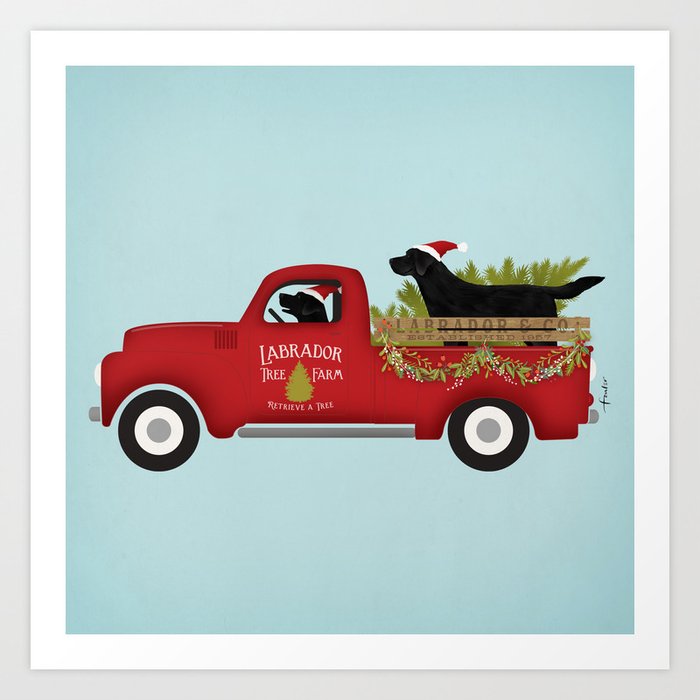 Black Lab Dog Labrador Christmas Tree Farm Vintage Red Truck Art Print By Geministudio Society6