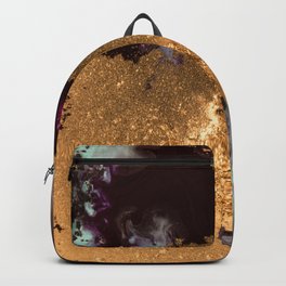 Abstract Pour Painting Liquid Marble Black Pastel Blue Painting Gold Accent Backpack