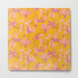 Cats and Houseplants: Yellow and Pink Metal Print