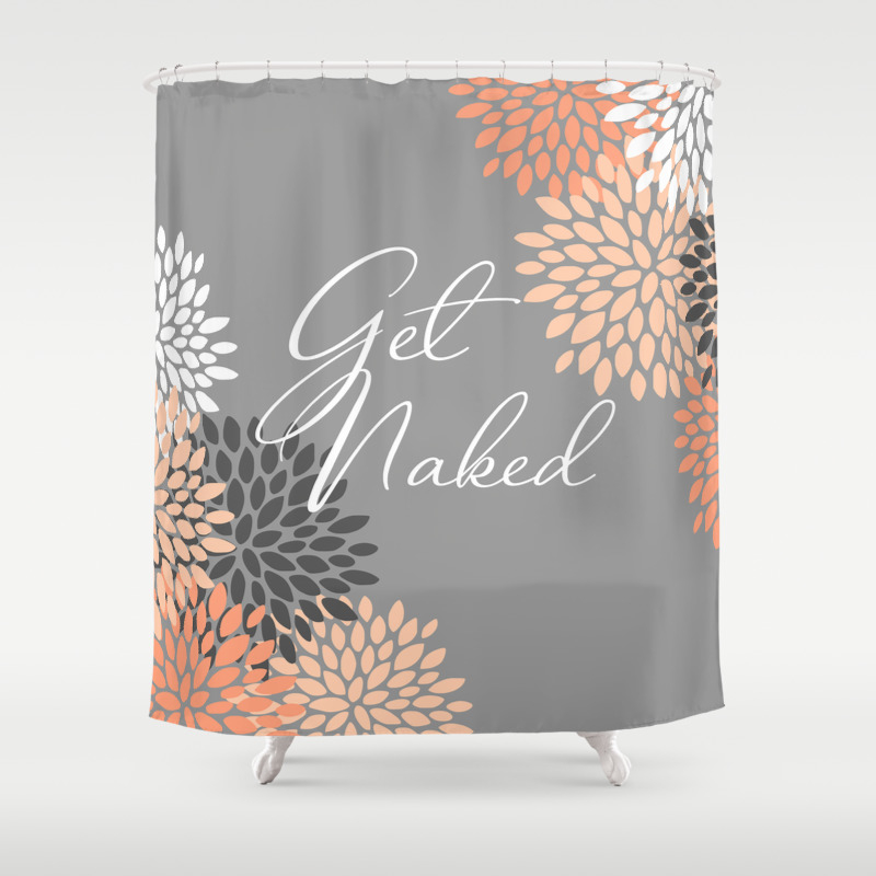 Get Naked Floral Prints Coral Gray Bathroom Art Shower Curtain By Meganmorrisart Society6