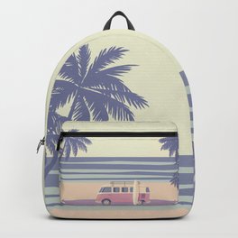 Surfer Graphic Beach Palm-Tree Camper-Van II Backpack | Surfing, Beach, Sea, Exotic, Surfer, California, Hawaii, Tropical, Camping, Graphicdesign 
